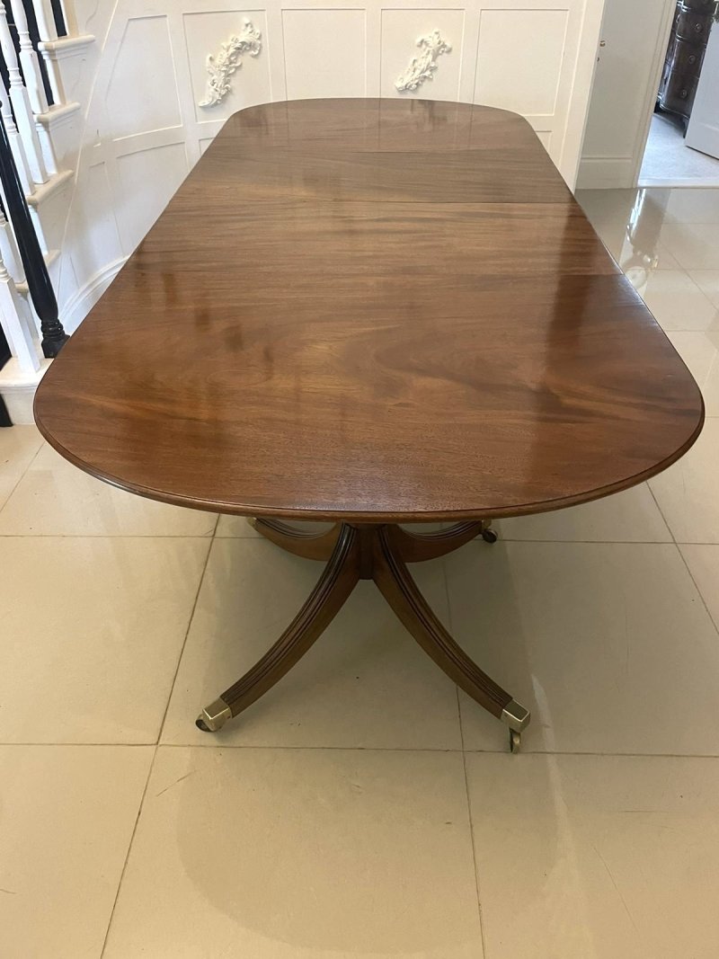 Antique Edwardian 10 Seater Quality Figured Mahogany Two Pilar Dining Table - Image 2